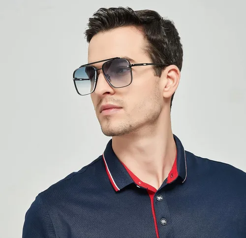 Vista 2 de Gtand Gafas de sol cuadradas de gran tamaño con degradado de aviador para hombres y mujeres gafas de sol de metal vintage de 2480in
