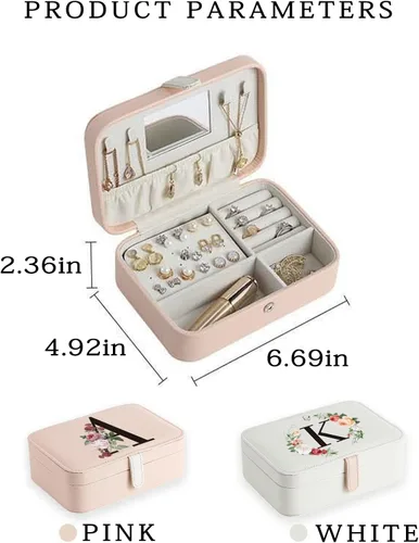 Vista 3 de YiKaLus Regalos de cumpleaños joyero de viaje con inicial A, caja organizadora de joyas para niñas de 8 a 12 años, caja de almacenamiento portátil