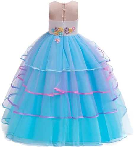 Vista 4 de Disfraz de unicornio para niñas, vestido largo de tul con diadema, fiesta de cumpleaños, carnaval, cosplay