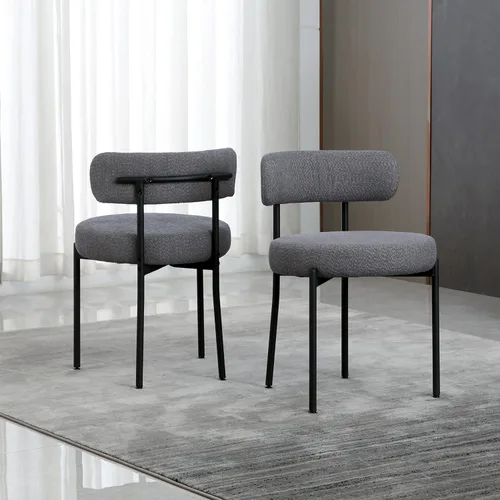 Vista 28 de DYHOME - Juego de 2 sillas de comedor de bouclé negro, sillas de cocina modernas de mediados de siglo con respaldo curvo y patas de metal, sillas