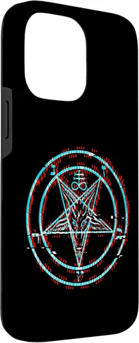 Vista 3 de Funda estética de terror para iPhone 14 Pro Max con pentagrama satánico Baphomet Vaporwave