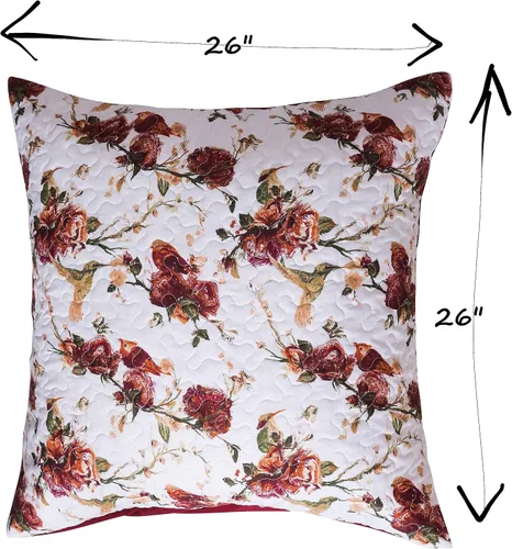 Vista 3 de Tache - Funda de almohada cuadrada de microfibra rústica rústica de 26 pulgadas, diseño de colibríes, diseño floral, color rojo y blanco