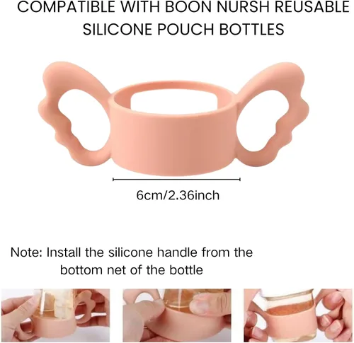 Vista 2 de Paquete de 4 asas de botella compatibles con botellas Boon Nursh reutilizables de silicona, bonito diseño de alas, soporte de botella de silicona