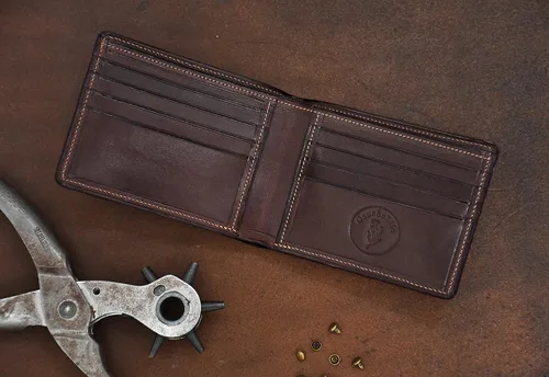 Vista 5 de GauchoLife Guarda Pampas Billetera Bi-Fold de Piel Azul-RojoChocolate