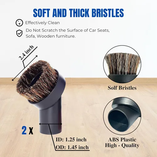Vista 2 de Accesorio de cepillo para aspiradora de taller de 1.25" con pelo de caballo de 25 mm (2 piezas) - Cepillo redondo de polvo con cerdas suaves