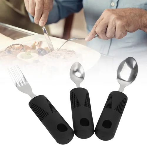 Vista 5 de YUYTE Special Supplies - Juego de utensilios adaptativos de 3 piezas, sin peso, asas antideslizantes para temblores de manos, artritis, parkinson