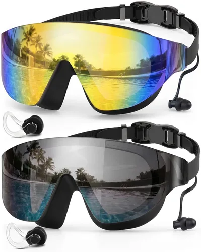 Vista 8 de Zoomsnail Paquete de 2 gafas de natación de visión amplia sin montura para adultos, antivaho con fugas UV para hombres y mujeres