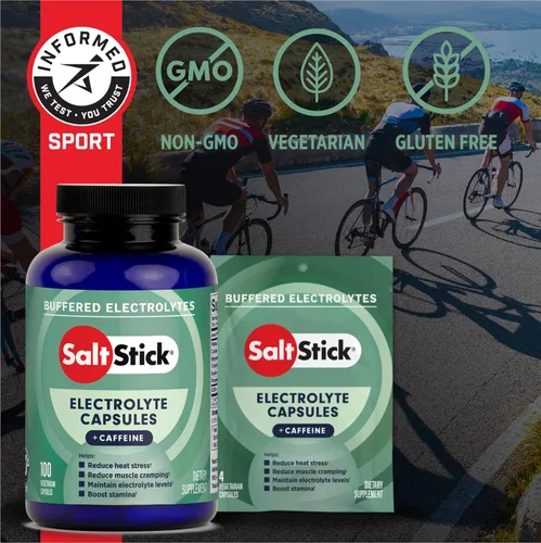 Vista 4 de SaltStick Electrolitos con cafeína - Pastillas de sal y electrolitos para correr, hidratación, alivio de calambres en las piernas, recuperación