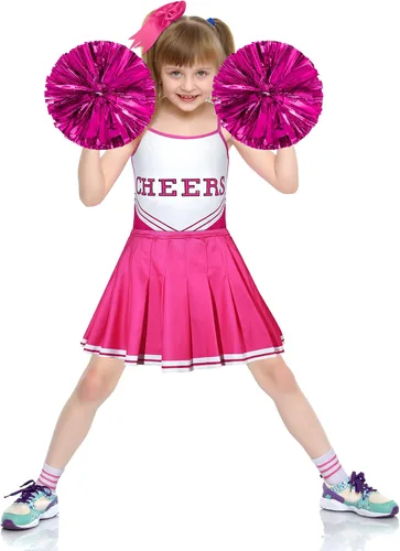Vista 7 de Conjunto de 6 piezas de disfraz de animadora para niñas, disfraz de animadora para Halloween, cumpleaños, color rosa
