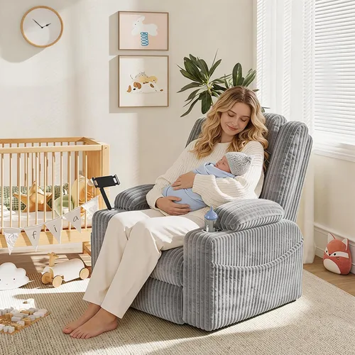 Vista 2 de EROMMY Mecedora reclinable giratoria de gran tamaño con masaje y calor, mecedoras para cuarto de bebé para sala de estar, cómoda silla deslizante