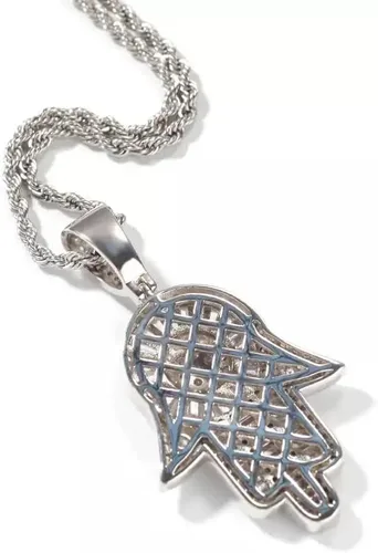 Vista 2 de The Jewelers House Collar con colgante de oro de 14 quilates con diamantes de imitación de hip-hop, baguette hamsa, mano de Fátima contra el mal