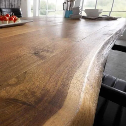 Vista 6 de LAKIQ Mesa de comedor industrial de madera maciza, rectangular, para cocina, comedor, sala de estar, mesa de centro con doble pedestal de metal