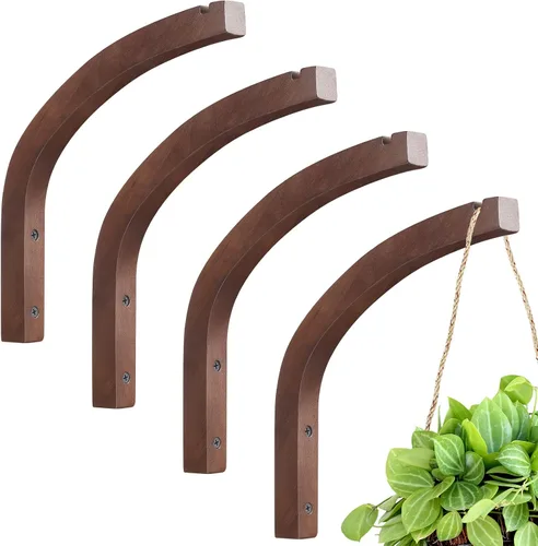 Vista 10 de Juexica 4 Piezas Colgador de Plantas de Madera, Ganchos Colgantes para Plantas de 8 Pulgadas para Interiores y Exteriores, Soportes de Ganchos