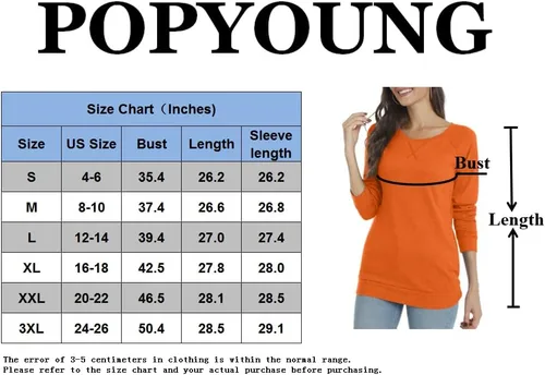 Vista 5 de POPYOUNG Blusa casual de manga larga para mujer para otoño e invierno con cuello redondo
