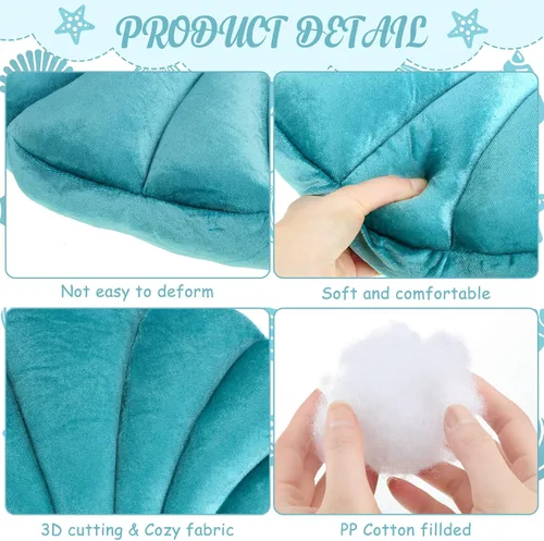 Vista 3 de Qunclay 2 almohadas de concha marina suaves en forma de concha de mar, bonitas almohadas decorativas para sofá, cama, sofá, sala de estar