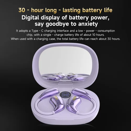 Vista 6 de Auriculares de oreja abierta, auriculares inalámbricos Bluetooth 5.4, sonido estéreo IPX7 impermeable con gancho ergonómico para correr, entrenar