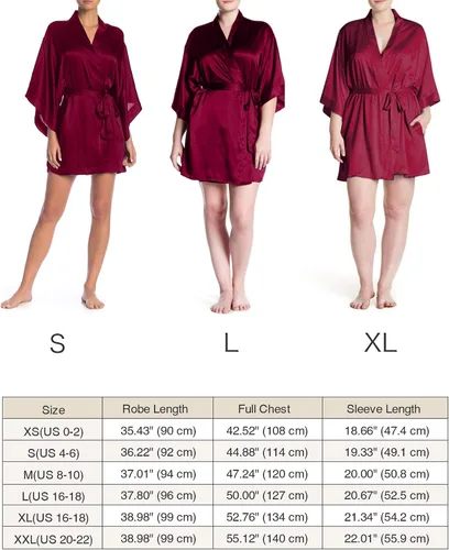 Vista 6 de SIORO - Albornoz de satén para mujer, sedoso kimono, para novia, damas de honor, boda, fiesta, salón, corto, XS-XXL