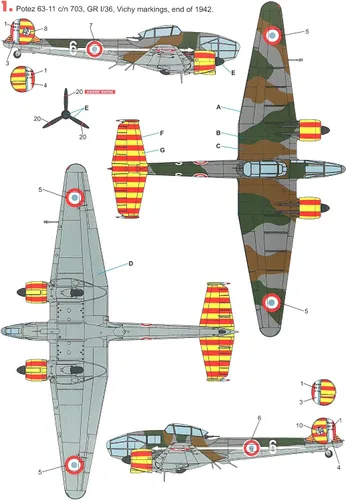 Vista 4 de Techmod 48087 1/48 Potez 63-11 French Fighter Wet Decal WWII w/Mask WWII