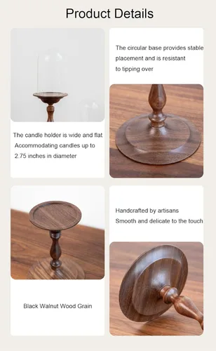 Vista 3 de Juego de 3 portavelas de madera, candelabros de madera de nogal negro, decoración de mesa auxiliar para el hogar, centro de mesa para comedor y sala