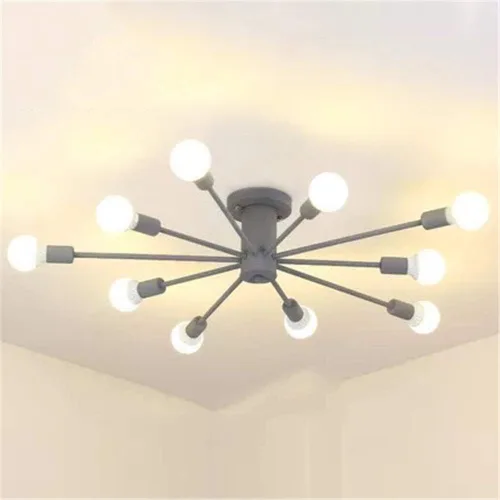Vista 6 de RUNNUP Lámpara de techo Sputnik de montaje semiempotrado nórdico contemporáneo, colorido, 10 luces, lámpara de suspensión de metal para cocina, sala