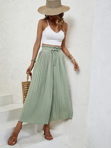 Vista 6 de OYOANGLE Conjunto de 2 piezas para mujer con camiseta corta y pantalones plisados de pierna ancha
