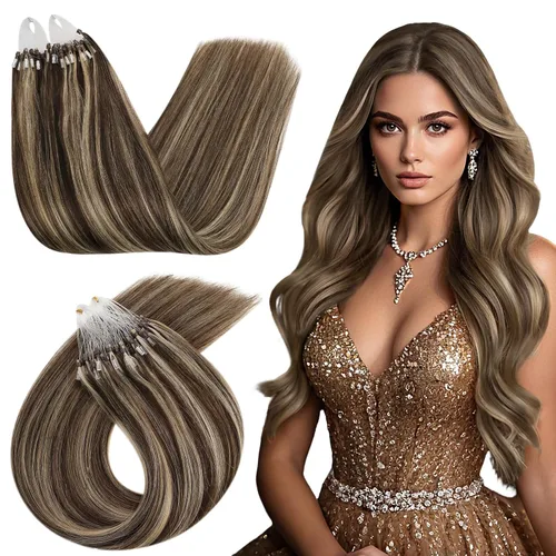 Vista 34 de Ugeat - Extensiones de cabello humano con microanillo, 14 pulgadas, extensiones de cabello Remy con microcuentas de 1 gm/hebra, 50 gms, extensiones
