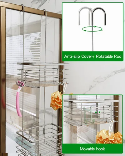 Vista 6 de Organizador de baño colgante pequeño de 3 niveles, organizador colgante, soporte para champú de acero inoxidable, organizador de ducha sobre