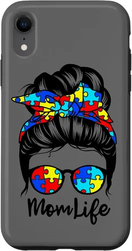 Vista 25 de Mom Life Messy Bun Hair Autism Funny Autism Case for iPhone 17