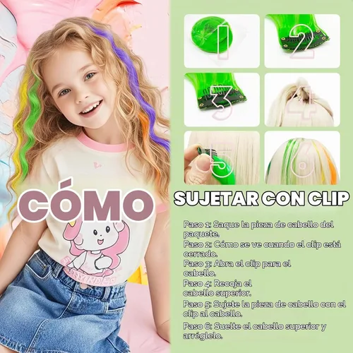 Vista 3 de Dreamlover Extensiones de cabello de colores para niños, accesorios para el día del cabello loco para niñas, 24 piezas Varios colores A