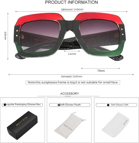 Vista 6 de MEETSUN Gafas de sol cuadradas de gran tamaño para mujer, inspiradas en varios colores, modernas sombras