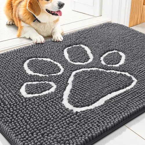 Vista 171 de Smiry Tapete para puerta de perro para patas fangosas, absorbente y Gris y negro