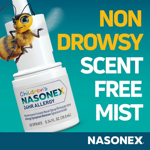 Vista 4 de Nasonex Niños 24HR Spray Nasal para Alergia, Sin Somnolencia, Sin Aroma, Síntomas de Alergia + Congestión Nasal, Fuerza de Receta Completa, 60
