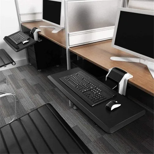 Vista 3 de Cajón de bandeja para teclado, plataforma para teclado, bandeja para teclado de PC, cajón debajo del escritorio, inclinación, ergonómico, extensor