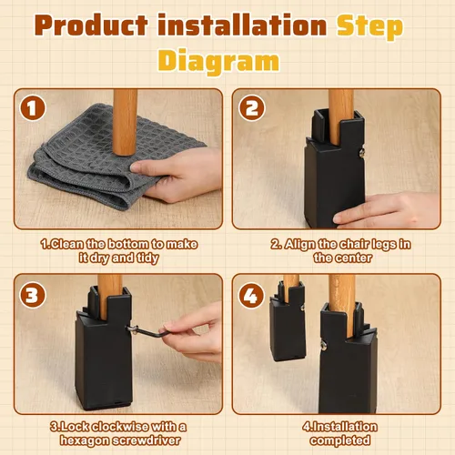 Vista 7 de Paquete de 4 elevadores de cama ajustables, 4 pulgadas con abrazadera de tornillo, elevador de cama resistente para silla, escritorio, mesa, patas