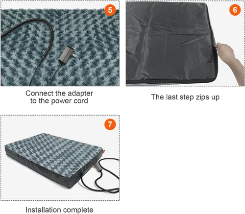 Vista 9 de Cama térmica mejorada para perros con área de calefacción ampliada, cama ortopédica para perros con artritis de voltaje seguro de 12 V con espuma