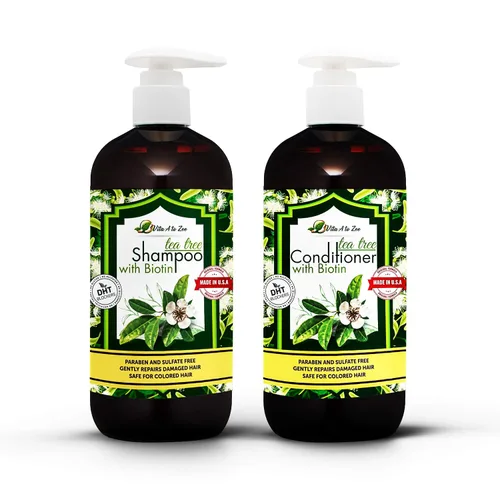 Vista 8 de Champú de aceite de árbol de té con biotina (16.9 onzas líquidas) Fórmula profesional para caspa, picazón y cuero cabelludo seco Hidratante