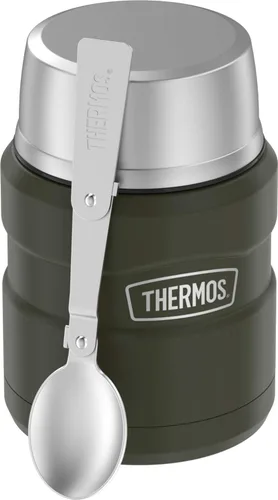 Vista 4 de THERMOS Stainless King Tarro de alimentos aislado al vacío con cuchara, 16 onzas, verde militar