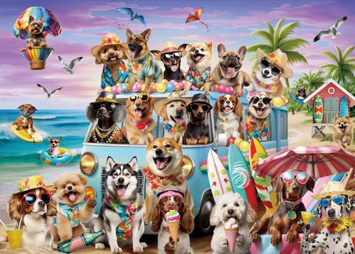 Vista 11 de Rompecabezas de animales divertidos de 1000 piezas para adultos, rompecabezas coloridos de perro, caballo, león, rompecabezas de elefante, panda