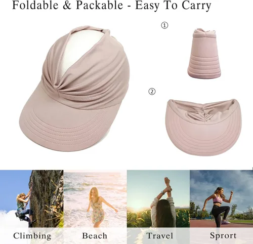 Vista 5 de Sombrero de visera para mujer, ala ancha, viseras de verano, protección UV, plegable, gorra de playa