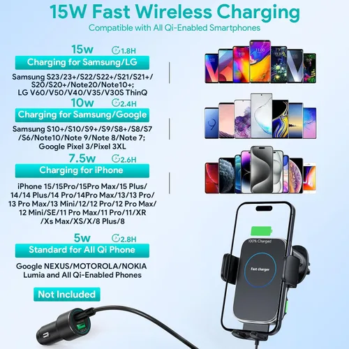Vista 3 de Cargador inalámbrico para automóvil, soporte de carga de 15W con sujeción automática, soporte de ventilación para carga de automóvil para iPhone 15