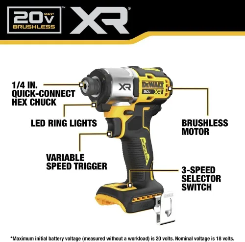 Vista 8 de DEWALT Taladro de Impacto 20V MAX, Inalámbrico, 3 Velocidades, 2 Baterías y Cargador Incluidos (DCF845P2)