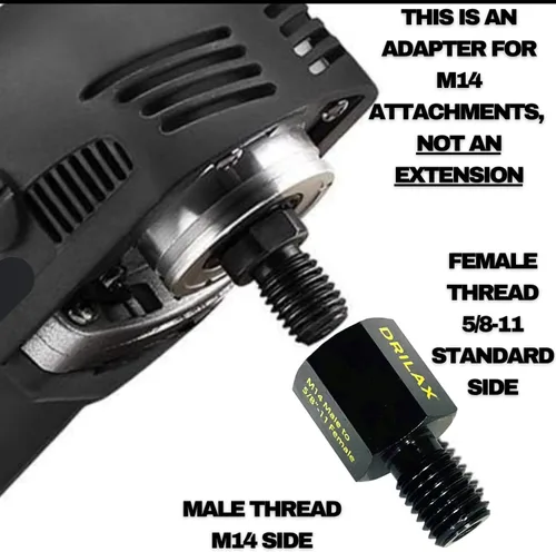 Vista 4 de Drilax Adaptador de amoladora angular M14 macho a 5/8-11 hembra, convertidor de rosca europeo a norteamericano para brocas de núcleo de diamante