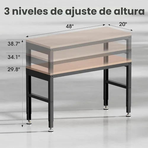 Vista 3 de Antifir Banco de trabajo ajustable de 48 pulgadas, banco de trabajo de madera resistente, capacidad de carga de 2000 libras, mesa de trabajo