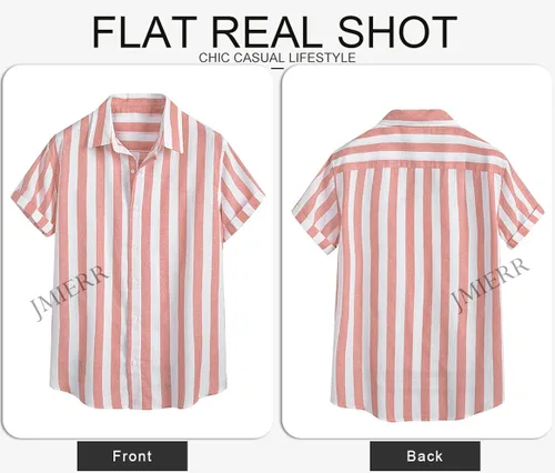 Vista 8 de JMIERR - Camisa de vestir informal de manga corta con botones y rayas para hombre camisa de algodón