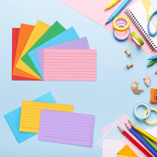 Vista 4 de Fainne 2100 tarjetas de índice de colores, tarjetas de notas a rayas de neón a granel con líneas para estudiar bloc de notas arcoíris para estudiar