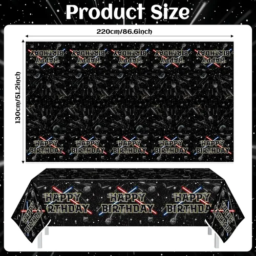Vista 3 de BOpusail 3 manteles rectangulares de plástico impermeables para mesa de cumpleaños con temática de estrella de película de galaxia, suministros