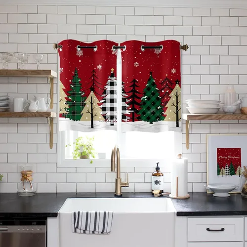 Vista 15 de Libaoge Cortinas de Navidad para cocina, dormitorio, juego de 2 paneles, diseño de muñeco de nieve de Navidad, cortinas de invierno con copos
