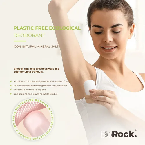 Vista 5 de Biorock Crystal Natural - Recambio de desodorante sin perfume de plástico y aluminio, desodorante en barra de sal para mujeres y hombres, ecológico