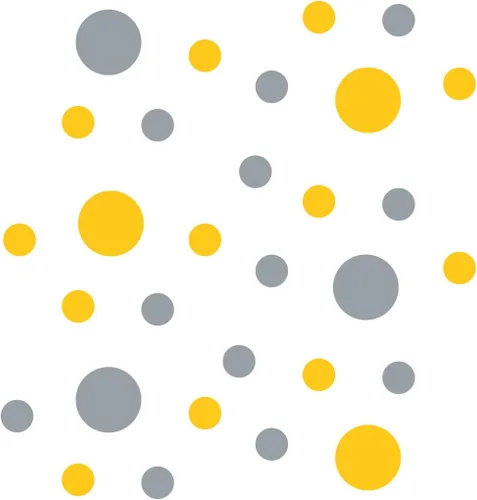 Vista 4 de Pegatinas de pared de vinilo amarillo/metálico plateado - círculos de 2 y 4 pulgadas (30 calcomanías)