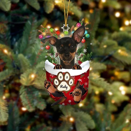 Vista 133 de Adornos personalizados de Pug cervatillo – Decoración personalizada para árbol de Navidad con patas de bolsillo de nieve